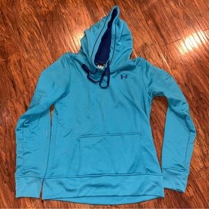 Under Armour Teal and Navy Hoodie Semi Fitted Large
